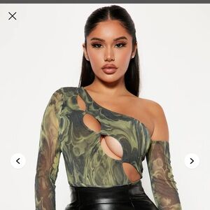 Asymmetrical Cutout Top in Green and Black